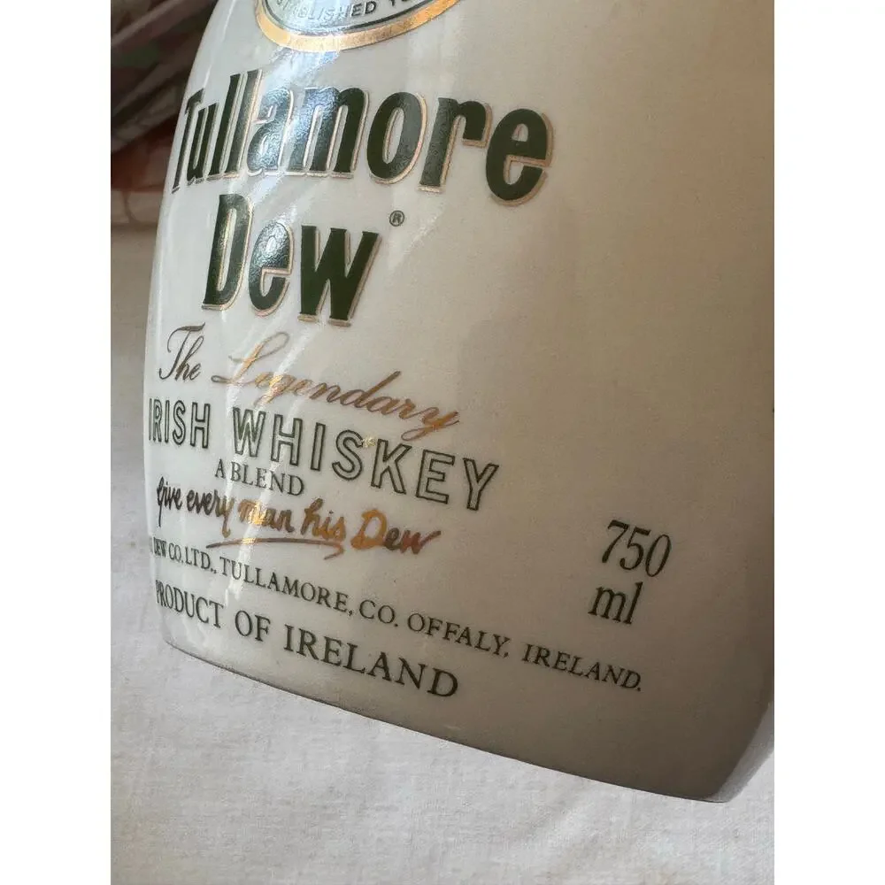 Vintage Tullamore Dew Uisge Baugh Irish Whiskey Ceramic Decanter Jug Ireland